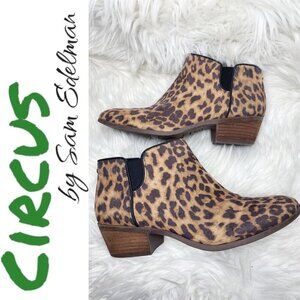 CIRCUS BY SAM EDELMAN Preston Leopard Animal Print Round Toe Bootie, Size 8